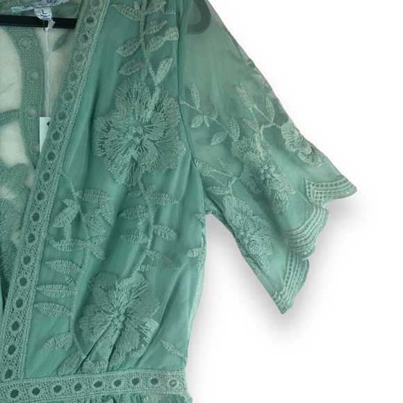 She + Sky Romantic crochet Lace Romper large green fairy cottage coquette nwt - Picture 5 of 10